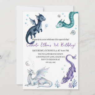Convite de aniversário de dragão aquarela