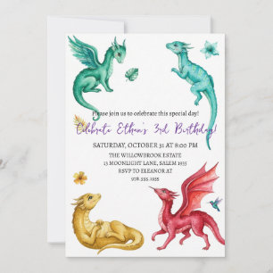 Convite de aniversário de dragão aquarela