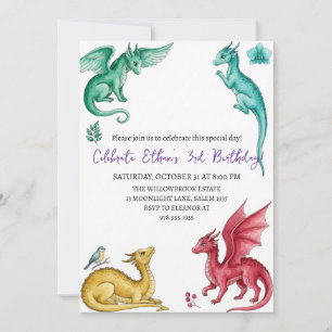 convite de aniversário de dragão aquarela
