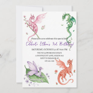 convite de aniversário de dragão aquarela