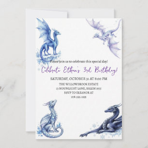 convite de aniversário de dragão aquarela