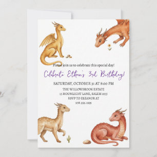 Convite de aniversário de dragão aquarela