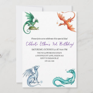 convite de aniversário de dragão aquarela