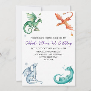 convite de aniversário de dragão aquarela