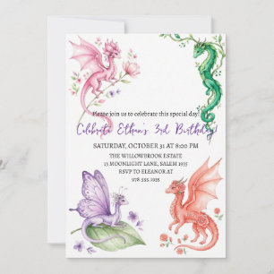 Convite de aniversário de dragão aquarela