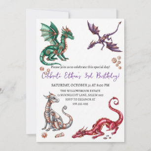convite de aniversário de dragão aquarela