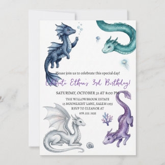 convite de aniversário de dragão aquarela