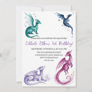 convite de aniversário de dragão aquarela
