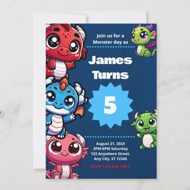 Convite de aniversário de dragão mágico (Frente)