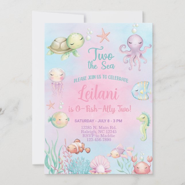 Convite de aniversário de duas meninas O-FISH-ALLY (Frente)