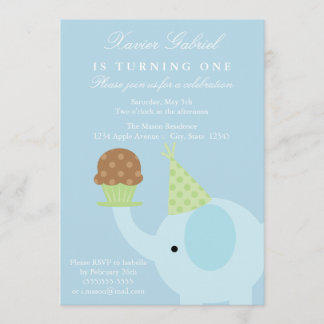 Convite de Aniversário de Elefante Azul 5x7