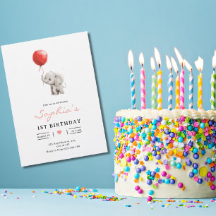 Convite de Aniversário de Elefante Bebê, 1º Aniver