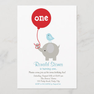 Convite de Aniversário de Elefante com Balão Ver