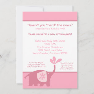 Convite de aniversário de Elefante Rosa 5x7