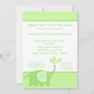 convite de aniversário de elefante verde e bonito