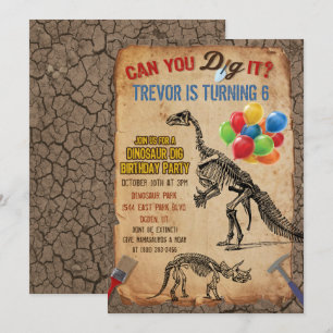CONVITE DE ANIVERSÁRIO DE ESCAVAÇÃO DE DINOSSAUROS