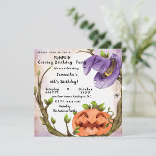 Convite de aniversário de escultura de abóbora