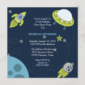 convite de aniversário de espaço externo verde 5x5
