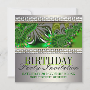 Convite de aniversário de espiral verde Silver Sat
