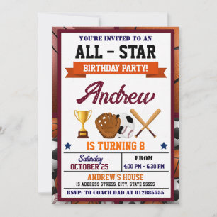 Convite de Aniversário de Esportes All Star