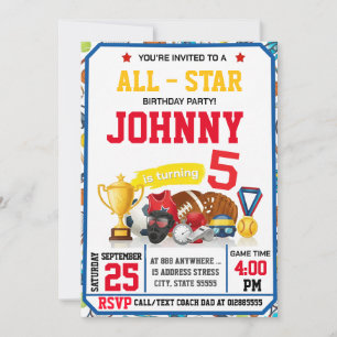 Convite de Aniversário de Esportes Todas as Estrel