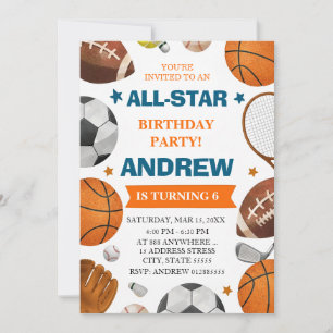 Convite de Aniversário de Esportes Todas as Estrel