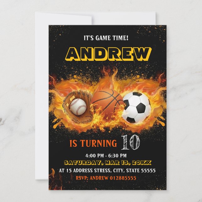 Convite de Aniversário de Esportes Todas as Estrel (Frente)