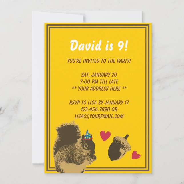 Convite de aniversário de Esquilo e Oak Nut (Frente)