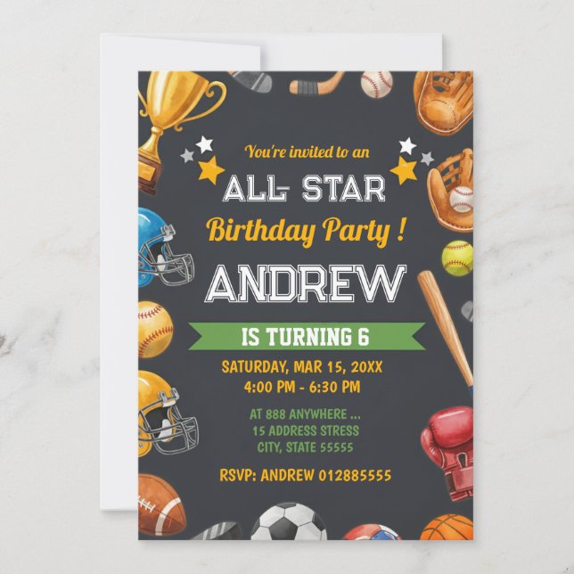 Convite de Aniversário de Estrela do Esporte Pesso (Frente)