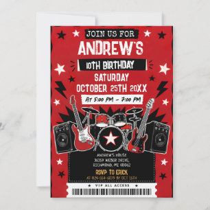 Convite de Aniversário de Estrela do Rock com Músi