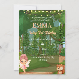 Convite de Aniversário de Fada de Floresta Encanta