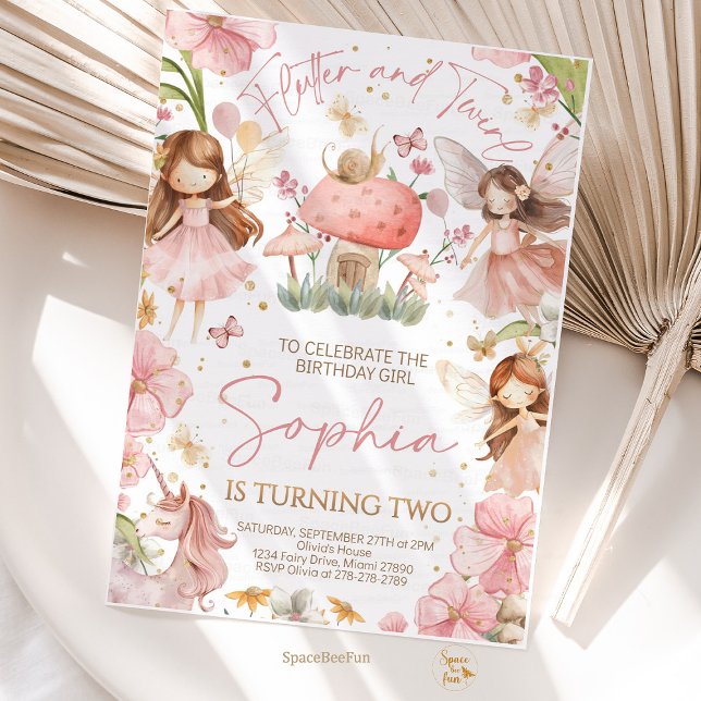Convite de Aniversário de Fada Festa Mágica do Uni (Fairy Birthday,Invitation,Fairy Party,Magical day,Unicorn Floral,Fairy invites,)