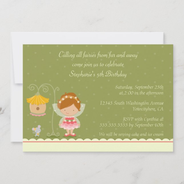 convite de aniversário de fada giro e divertida (Frente)