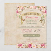 Convite de Aniversário de Fada Vintage