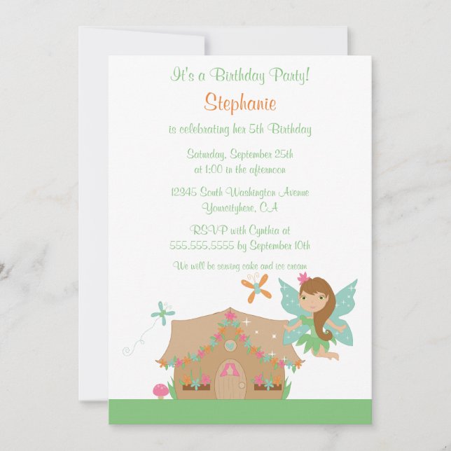 convite de aniversário de fada voadora de uma garo (Frente)