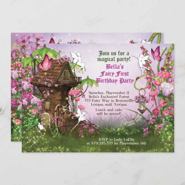 Convite de aniversário de Fadas Mágicas (Frente/Verso)