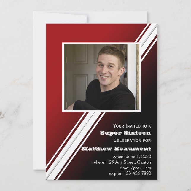 Convite de aniversário de Faixa Vermelha Preta (Frente)