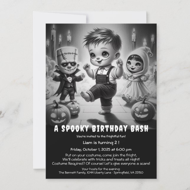 Convite de aniversário de fantasia de Spooky Hallo (Frente)
