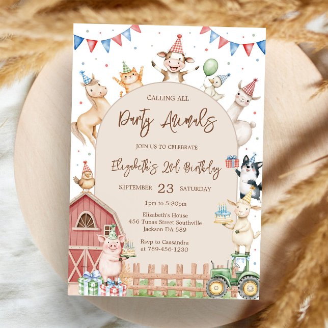 Convite de Aniversário de Fazenda com Animais de Q (Criador carregado)