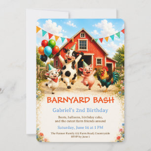 Convite de Aniversário de Fazenda com Animais Fofo
