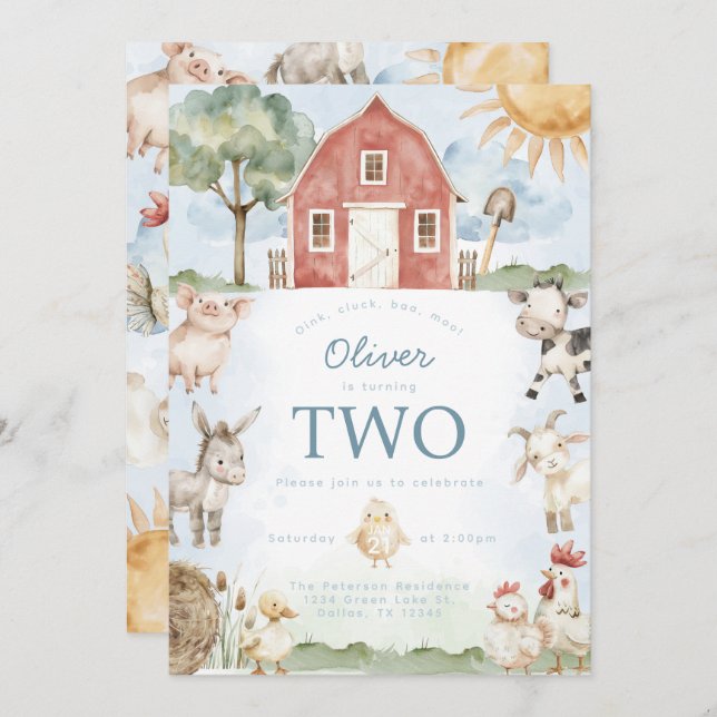 Convite de aniversário de Fazenda de Red Barn (Frente/Verso)