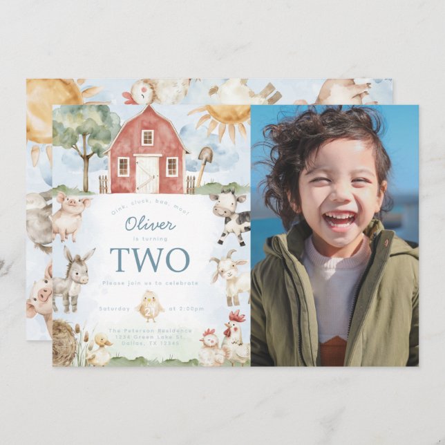 Convite de aniversário de Fazenda de Red Barn (Frente/Verso)