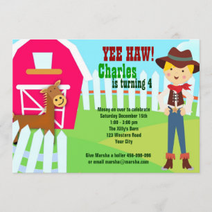 Convite de aniversário de fazenda do Cowboy barn