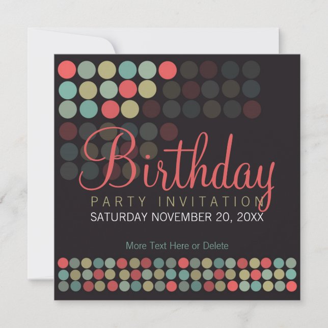 Convite de Aniversário de Festa com Pontos de Pop  (Frente)