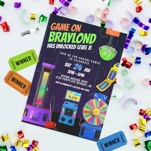 Convite de Aniversário de Festa de Arcade (Criador carregado)