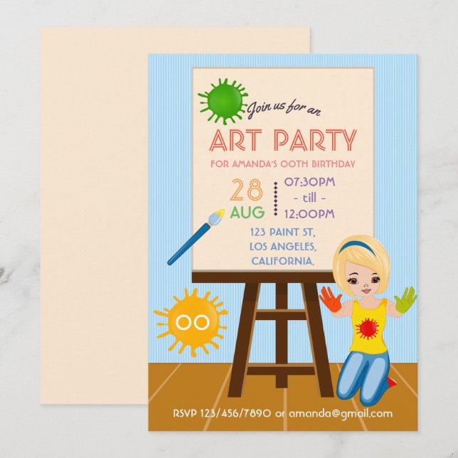 Convite de Aniversário de Festa de Arte (Frente/Verso)