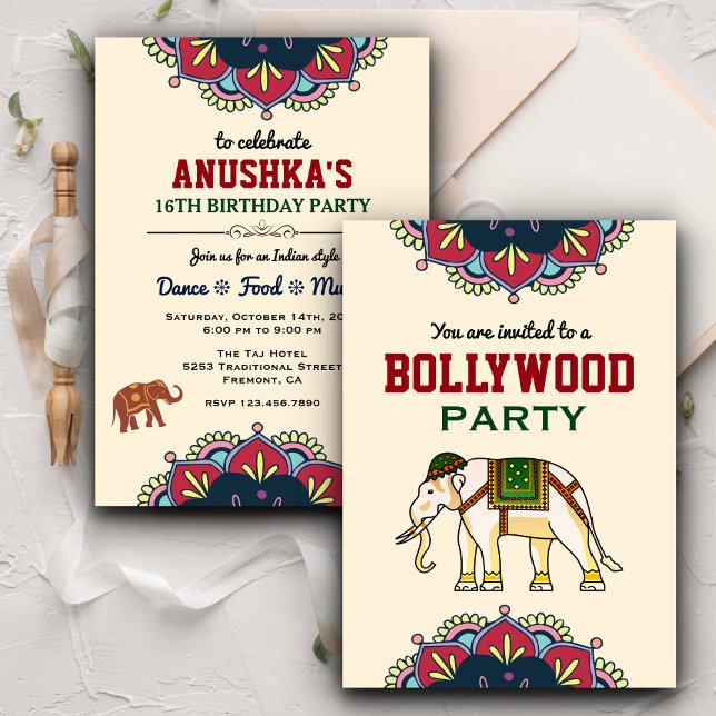 Convite de Aniversário de Festa de Bollywood ao Es (Criador carregado)