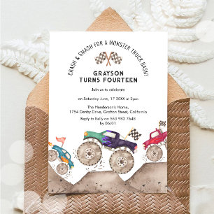 Convite de Aniversário de Festa de Caminhão Monstr