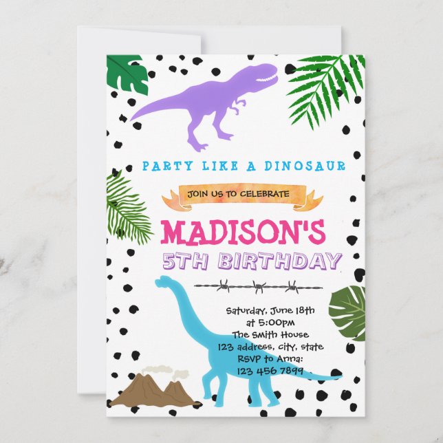 Convite de aniversário de festa de dinossauro meni (Frente)