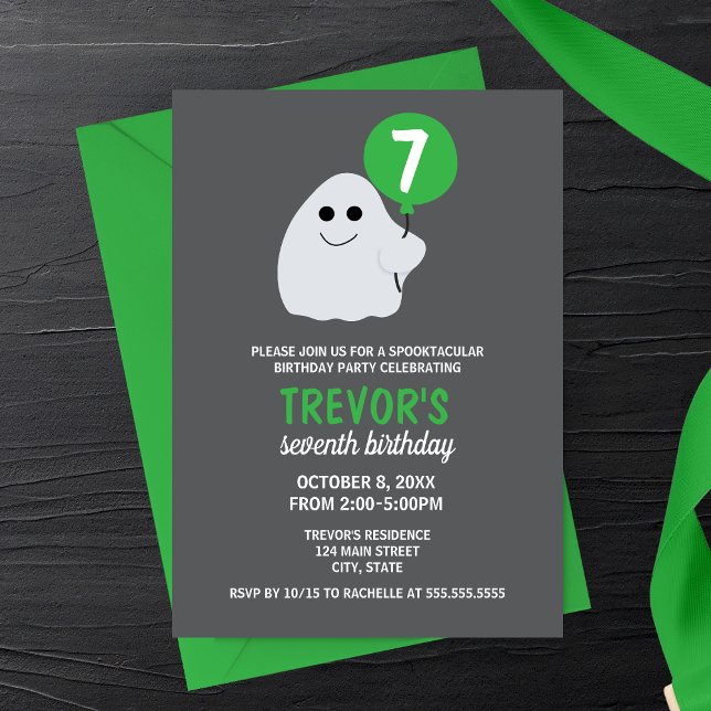 Convite de Aniversário de Festa de Fantasma de Des (Minimalist Green Ghost Halloween Birthday Party Invitation)